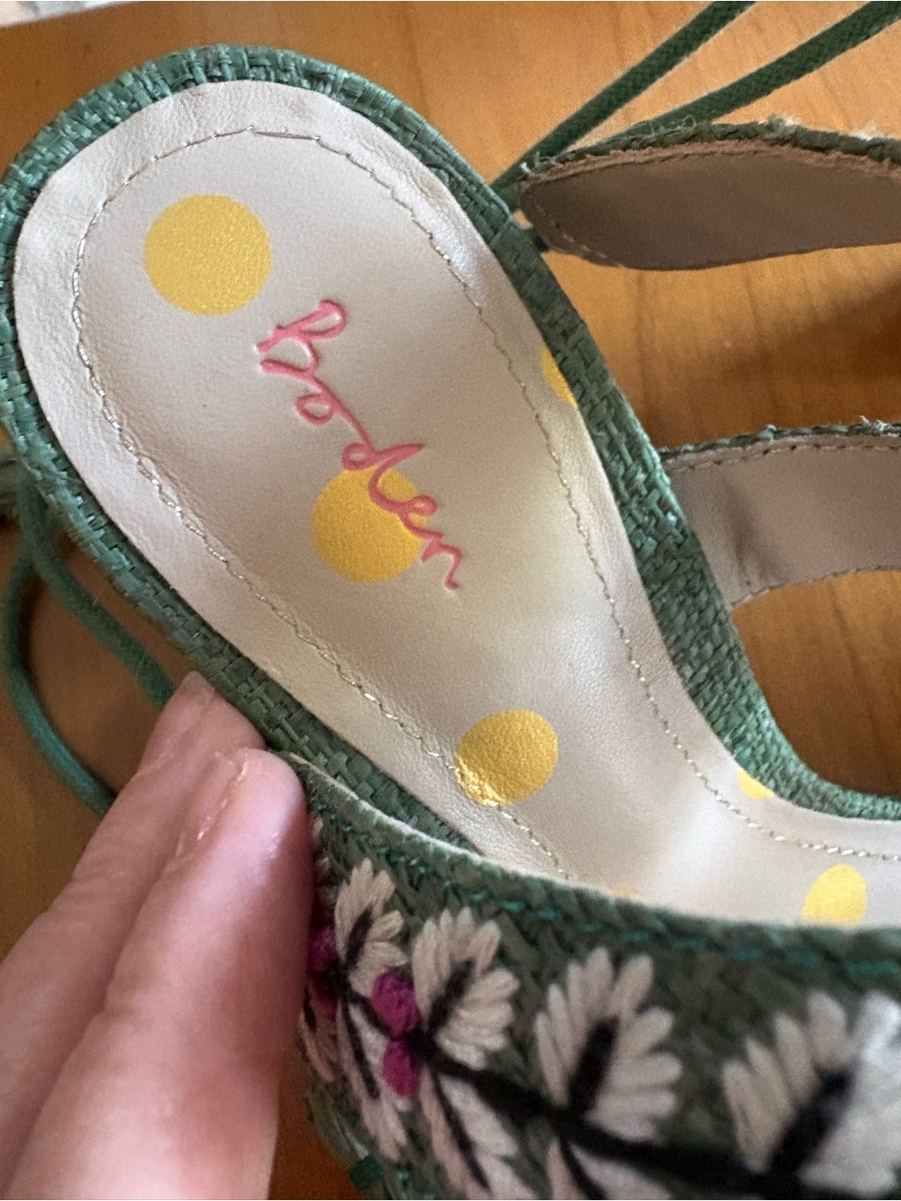 Boden Green Embroidered Ankle-Tie Sandals - Women, Size 7 - Picture 2 of 6